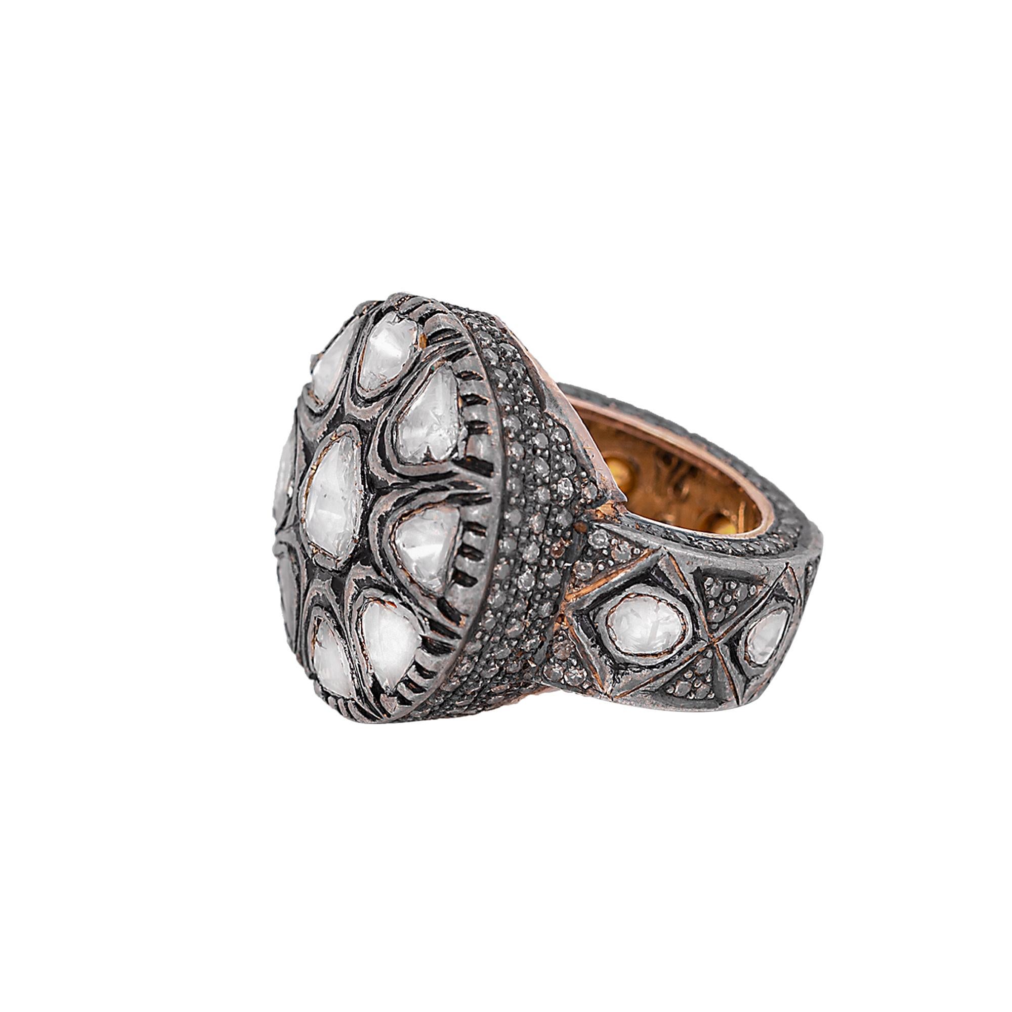 Bague artisanale de style vintage Polki en diamants de 3,15 carats Pour femmes en vente