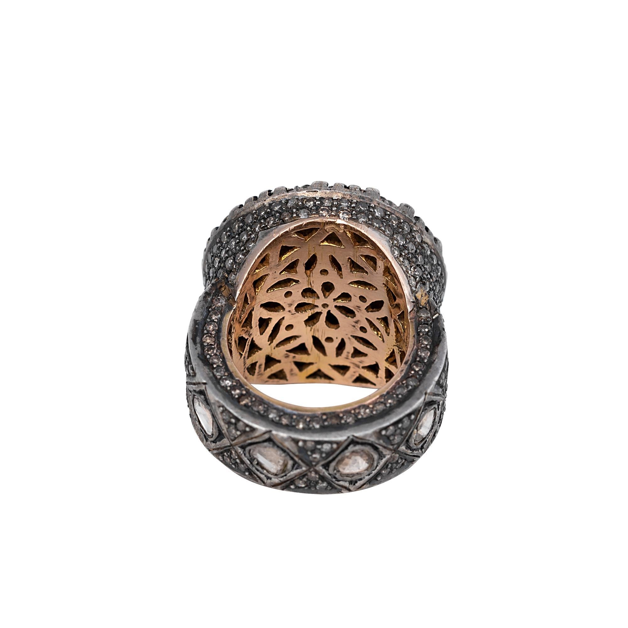 Uncut 3.15 Carat Diamond Polki Handcrafted Vintage-Style Ring For Sale