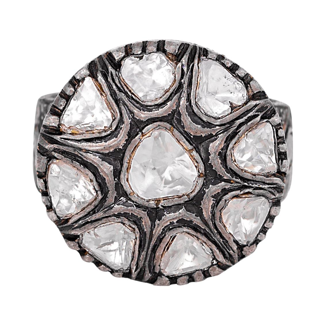 3.15 Carat Diamond Polki Handcrafted Vintage-Style Ring For Sale