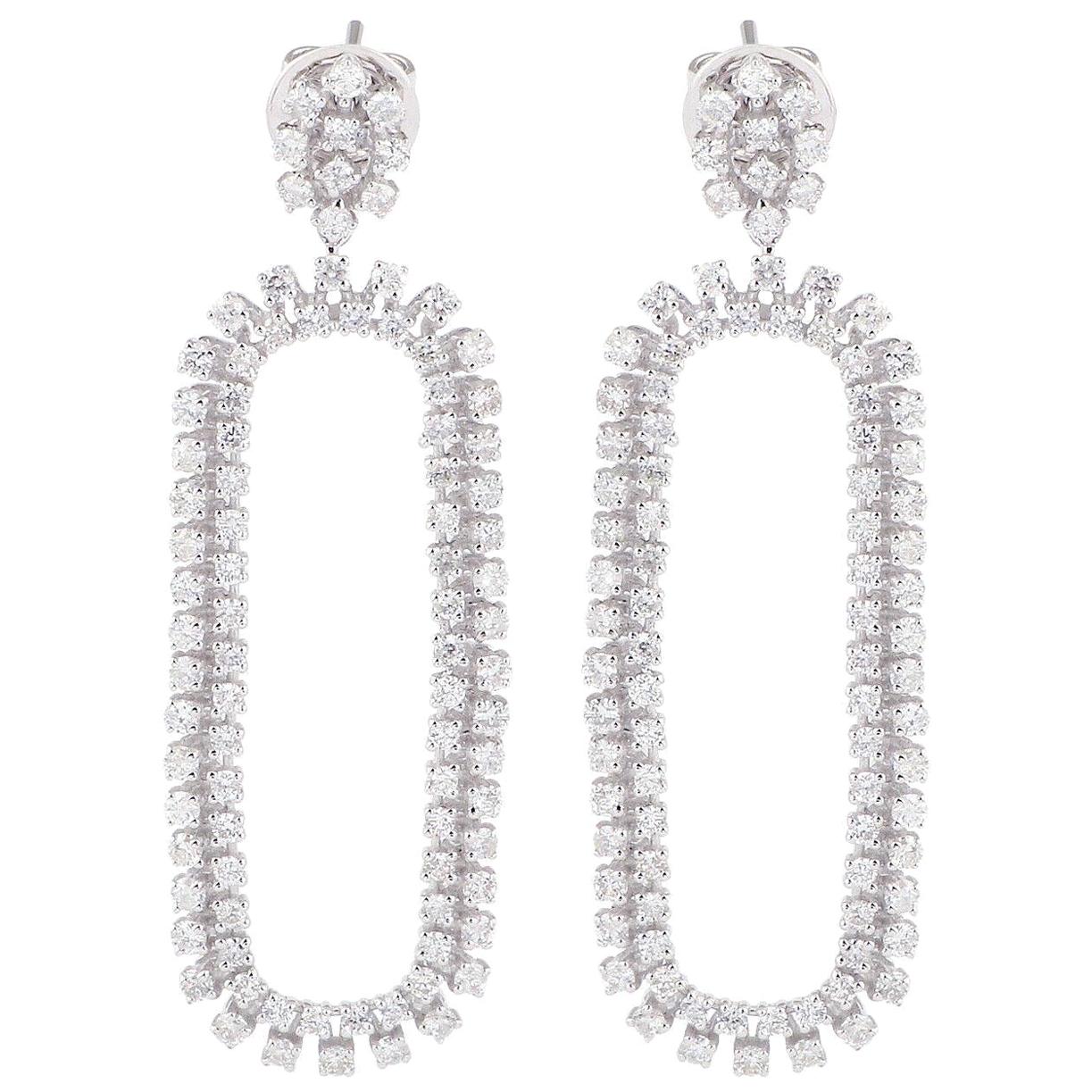 3.15 Carat Double Sided Diamond 18 Karat White Gold Earrings For Sale