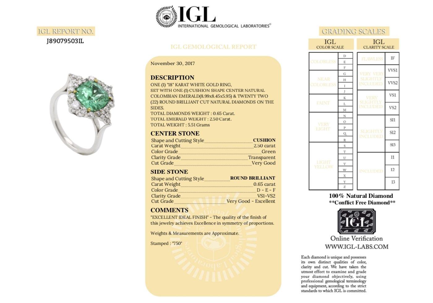 3.15 Carat Emerald and Diamonds Ring 18 Karat White Gold  5