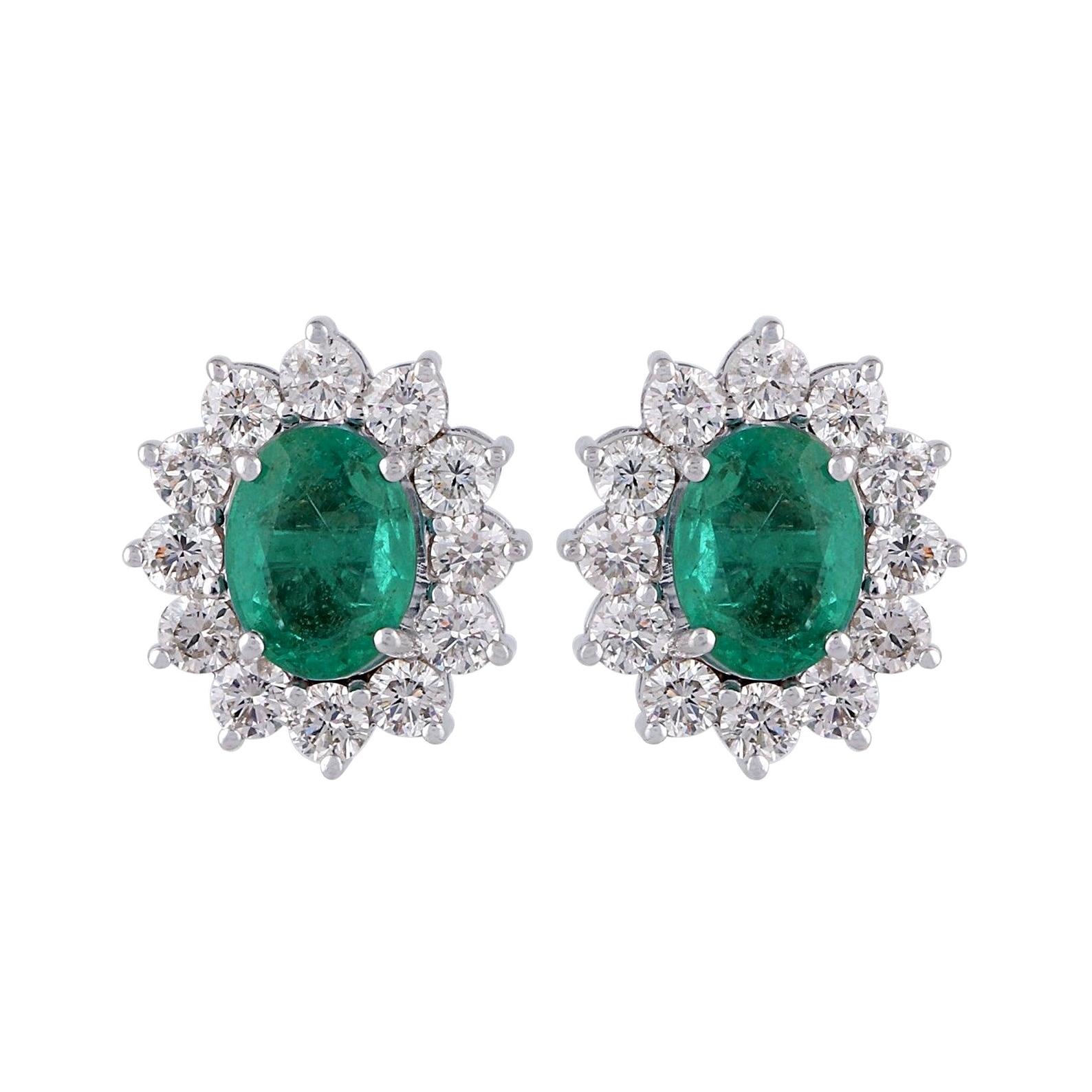 3.15 Carat Emerald Diamond 18 Karat Gold Oval Stud Earrings