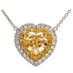 3.15 Carat Fancy Yellow Heart Certified Diamond 18 Karat Gold Pendant Necklace