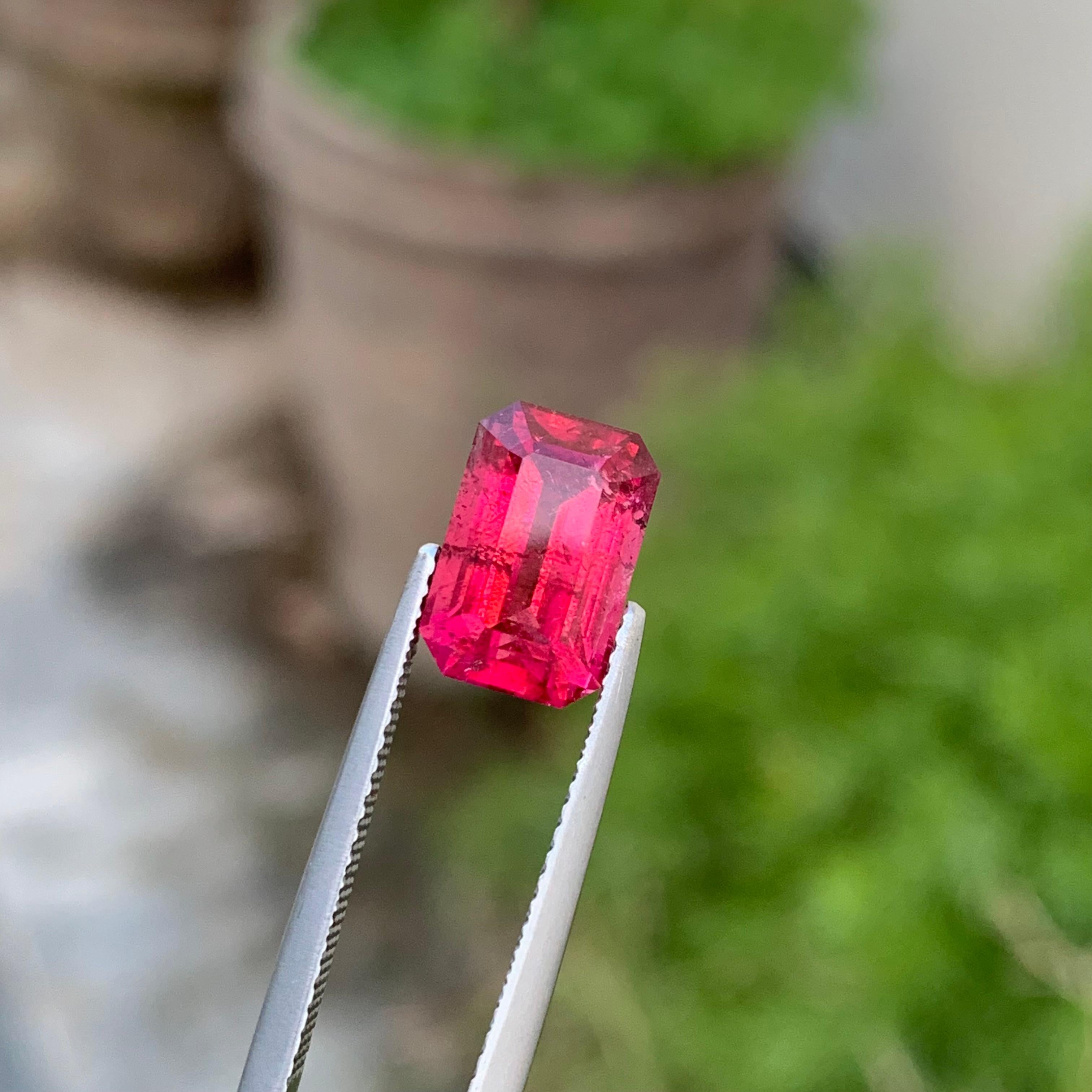 Arts and Crafts 3.15 Carat Glamorous Loose Rubellite Tourmaline Emerald Shape Gem For Ring  For Sale