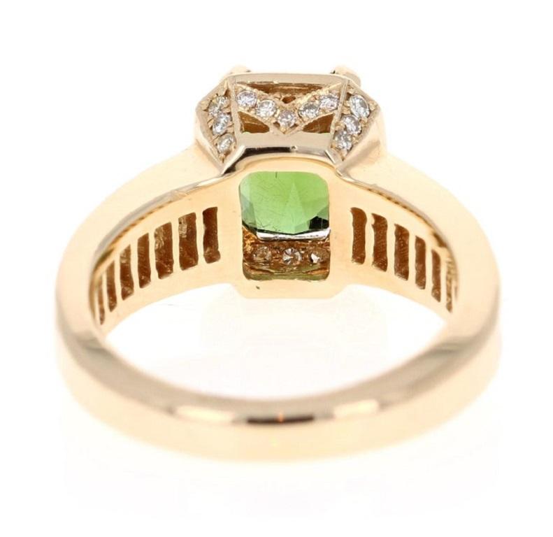 Women's 3.15 Carat Green Tourmaline Diamond 14 Karat Yellow Gold Ring For Sale