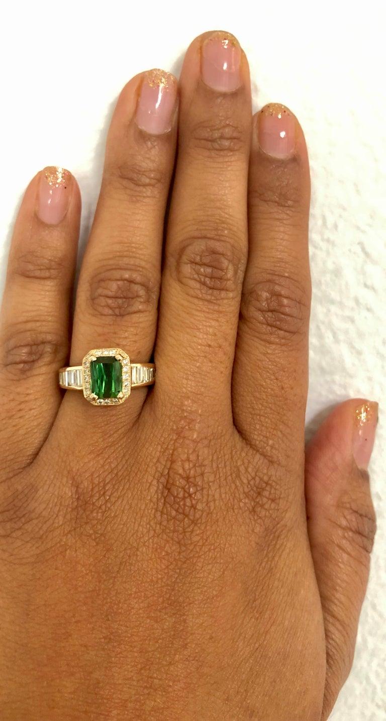 3.15 Carat Green Tourmaline Diamond 14 Karat Yellow Gold Ring For Sale 2