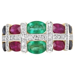 3.15 Carat Multi Gemstone Oval Emerald Ruby Sapphire Diamond Ring