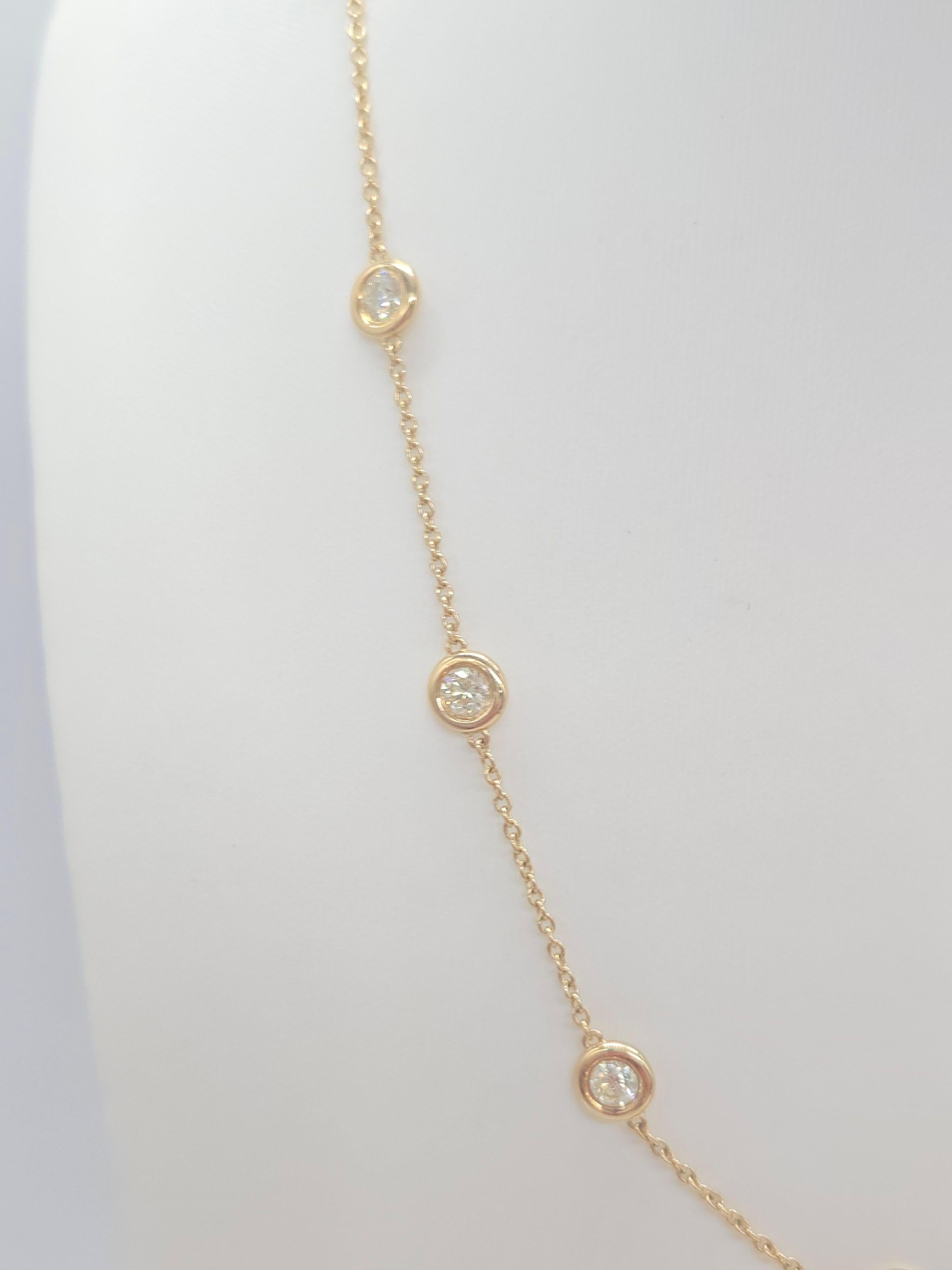 Collar de diamantes naturales de 3,15 quilates en oro amarillo de 14 quilates 16'' Corte redondo en venta