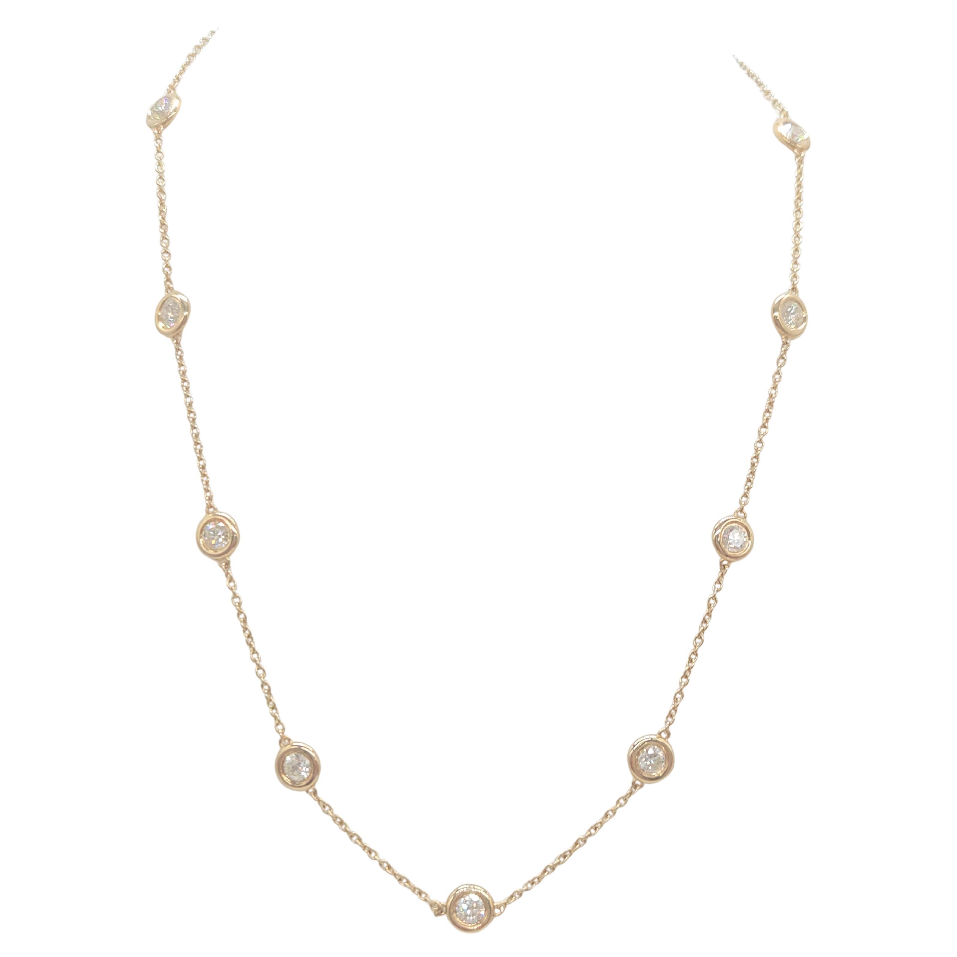 3.15 Carat Natural Diamond By The Yard Necklace 14 Karat Yellow Gold 16''