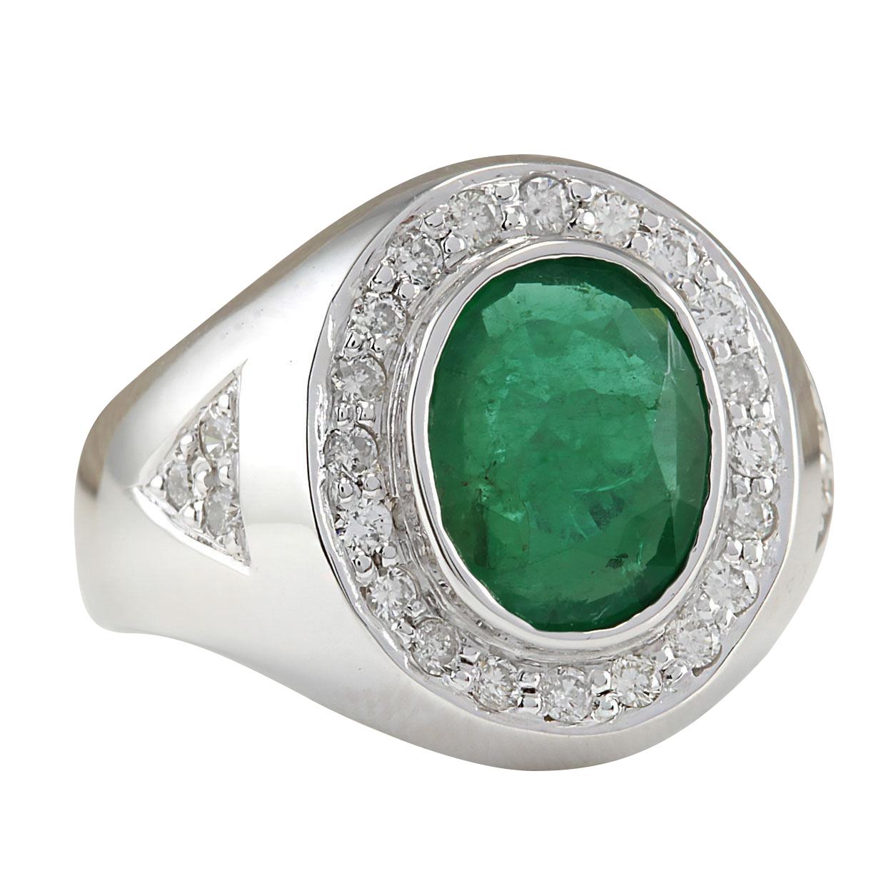 3.15 Carat Natural Emerald 14 Karat White Gold Diamond Ring
Stamped: 14K White Gold
Total Ring Weight: 8.5 Grams
Total Natural Emerald Weight is 2.60 Carat (Measures: 12.00x10.00 mm)
Color: Green
Total Natural Diamond Weight is 0.55 Carat
Color: