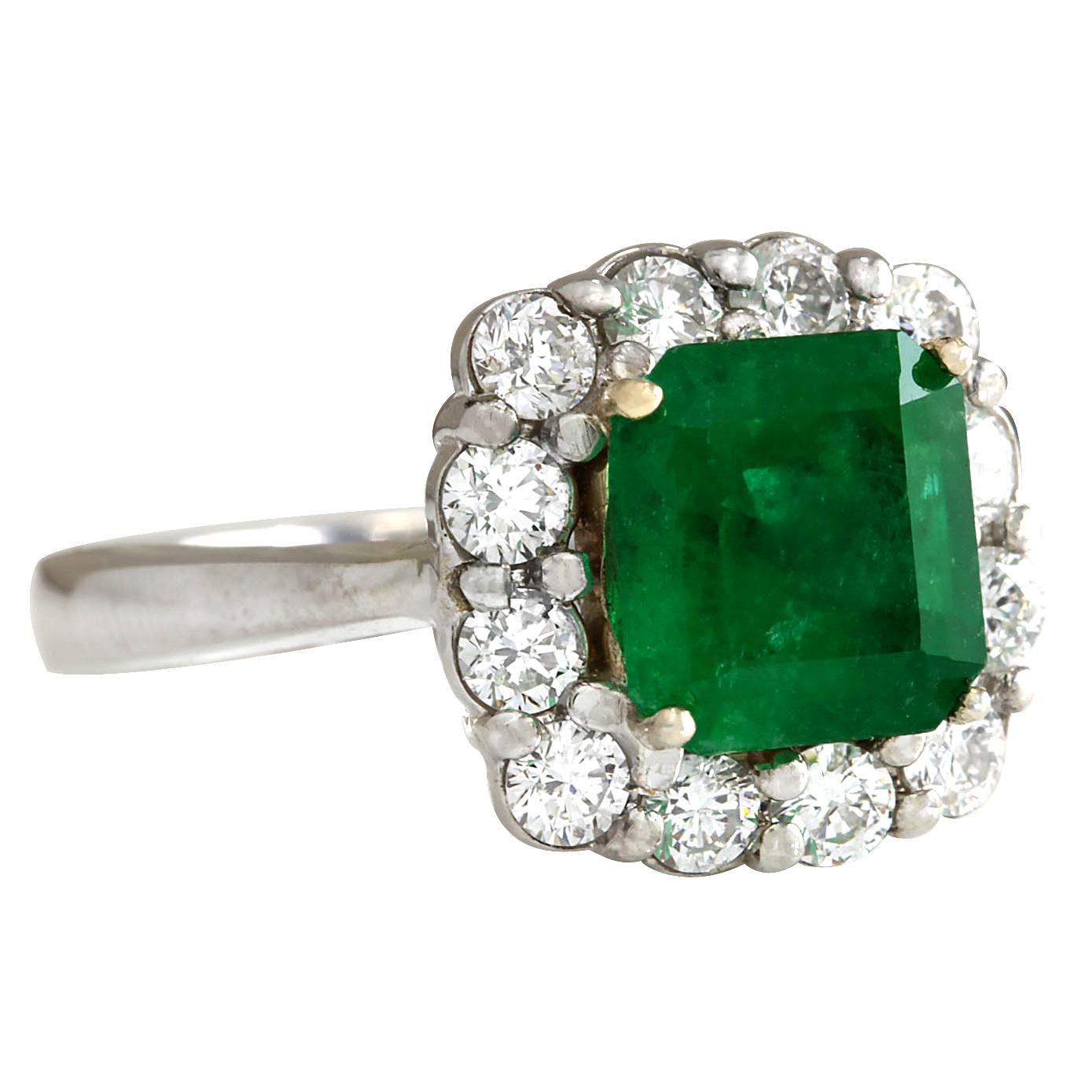Stamped: 18K White Gold
Total Ring Weight: 6.0 Grams
Ring Length: N/A
Ring Width: N/A
Gemstone Weight: Total Natural Emerald Weight is 2.30 Carat (Measures: 8.41x7.99 mm)
Color: Green
Diamond Weight: Total Natural Diamond Weight is 0.85 Carat
Color: