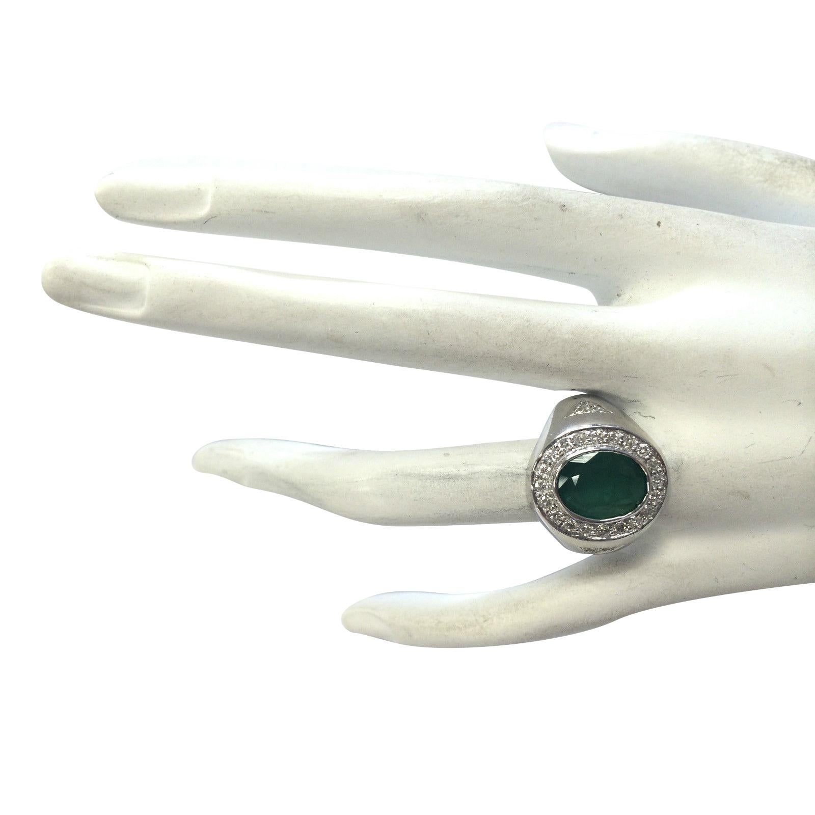 Men Emerald Diamond Ring In 14 Karat White Gold  In New Condition For Sale In Los Angeles, CA