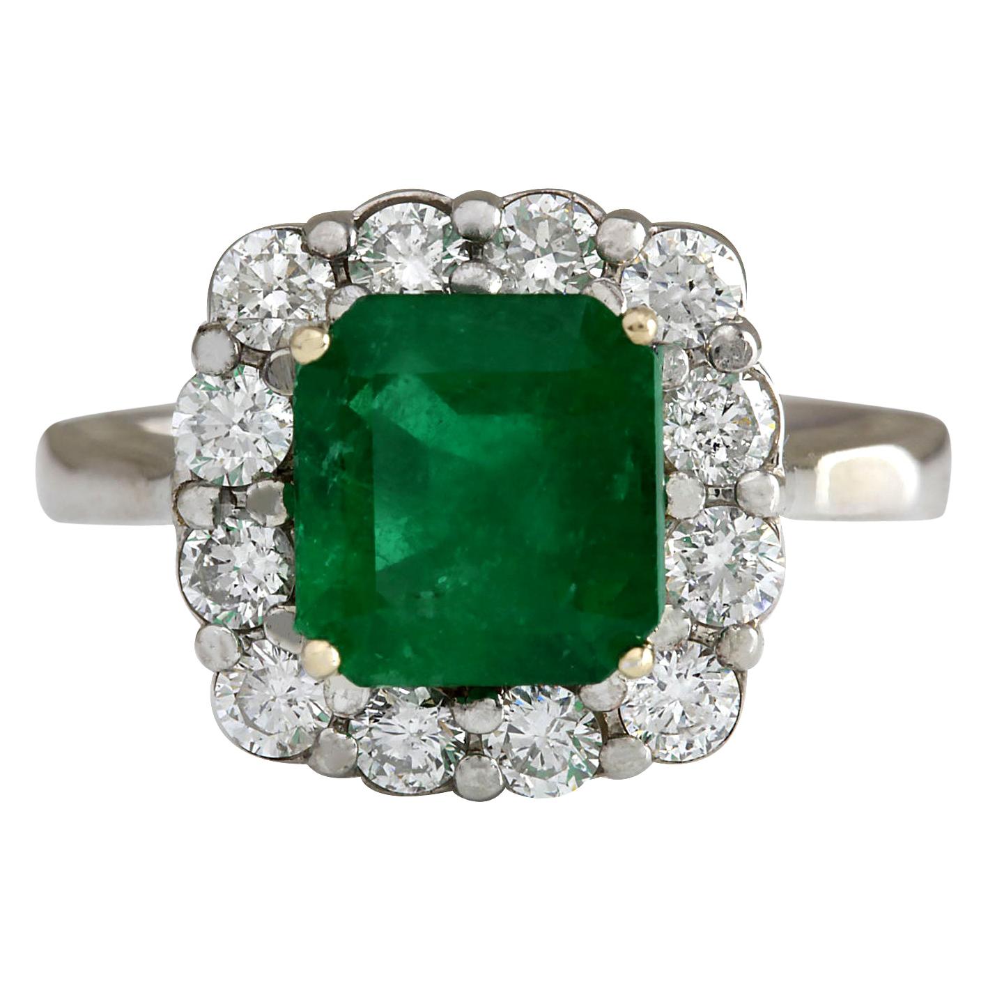 3.15 Carat Natural Emerald 18 Karat White Gold Diamond Ring