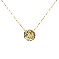 Collana aureola con ciondolo in oro 18K da 3,15 carati Nature Fancy Yellow Round Diamond