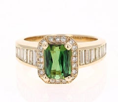 3.15 Carat Natural Green Tourmaline Diamond 14 Karat Yellow Gold Ring