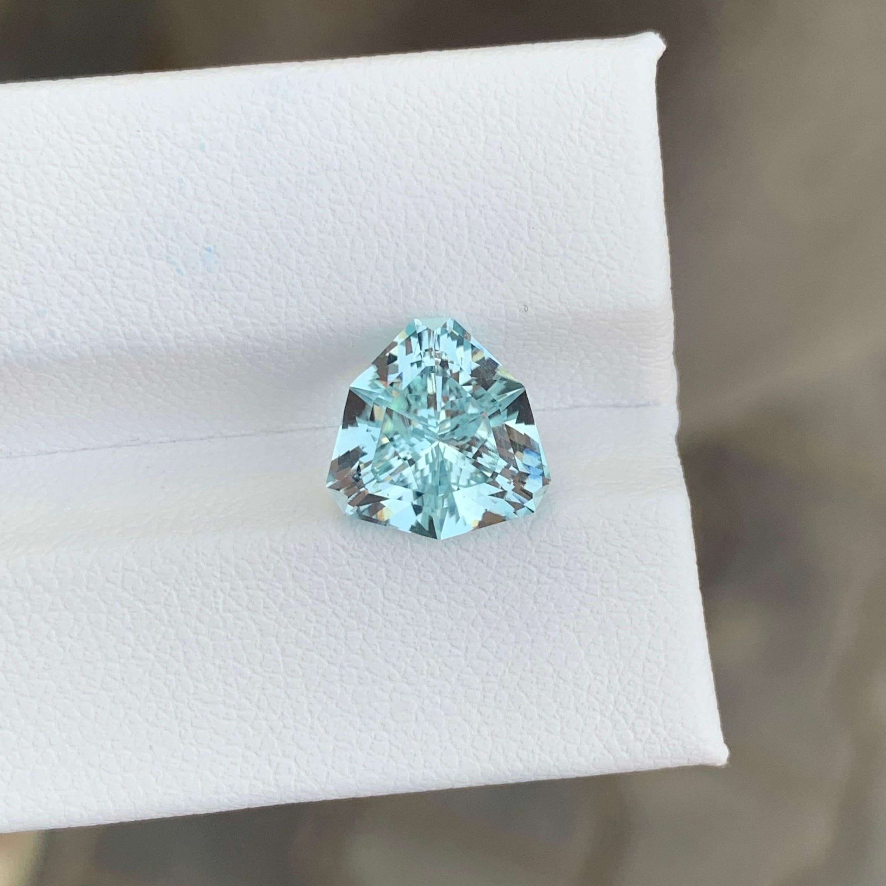 Faceted Aquamarine

Weight: 3.15 Carats
Dimensions: 10.2 x 10.1 x 6.3 Mm
Origin; Shigar Valley Pakistan
Treatment: Non
Color: Blue White
Shape: Trillion 

Aquamarine from Shigar Valley, Pakistan, is highly prized for its exceptional clarity and
