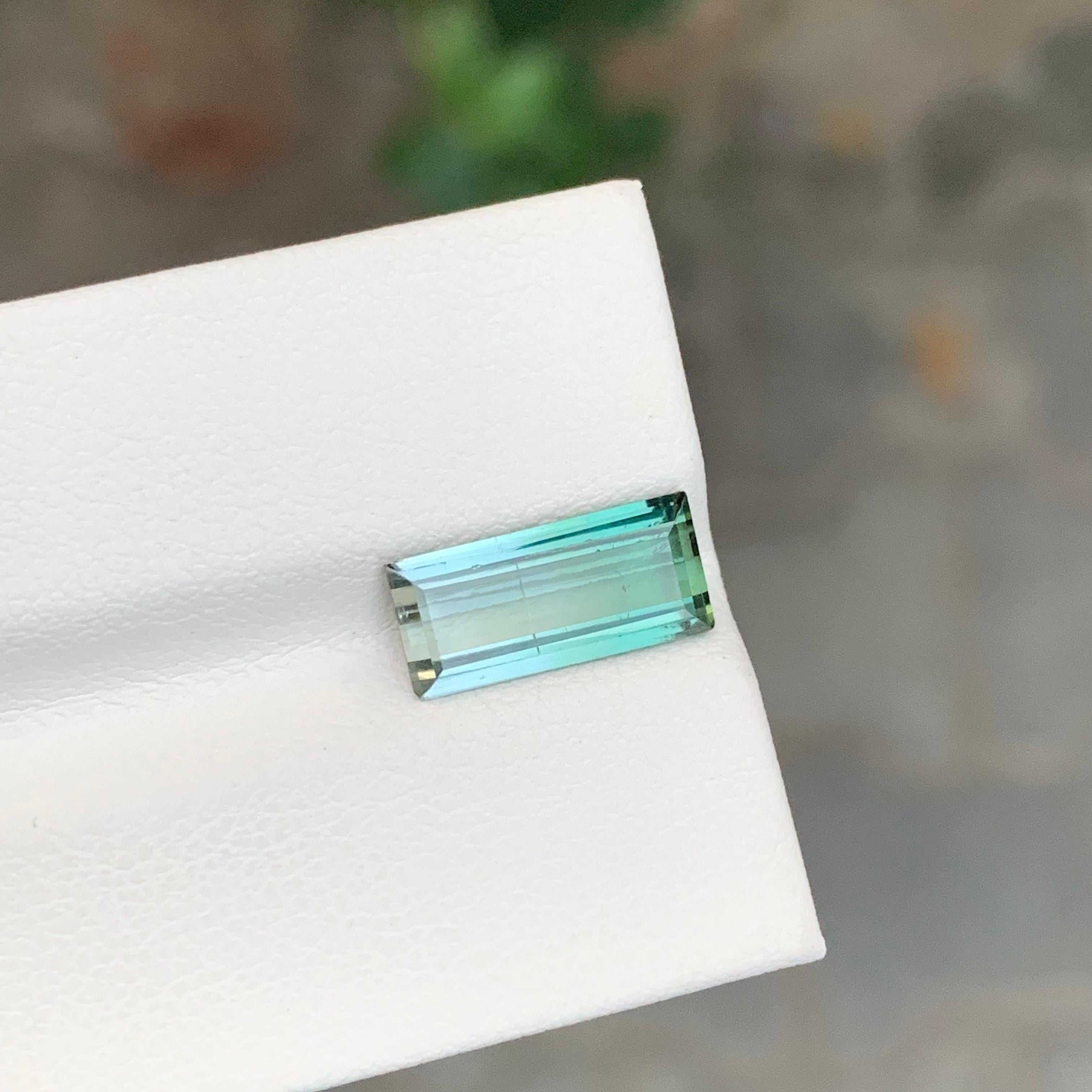 Arts and Crafts 3.15 Carat Natural Loose Bi Colour Tourmaline Baguette Shape Gemstone For Sale