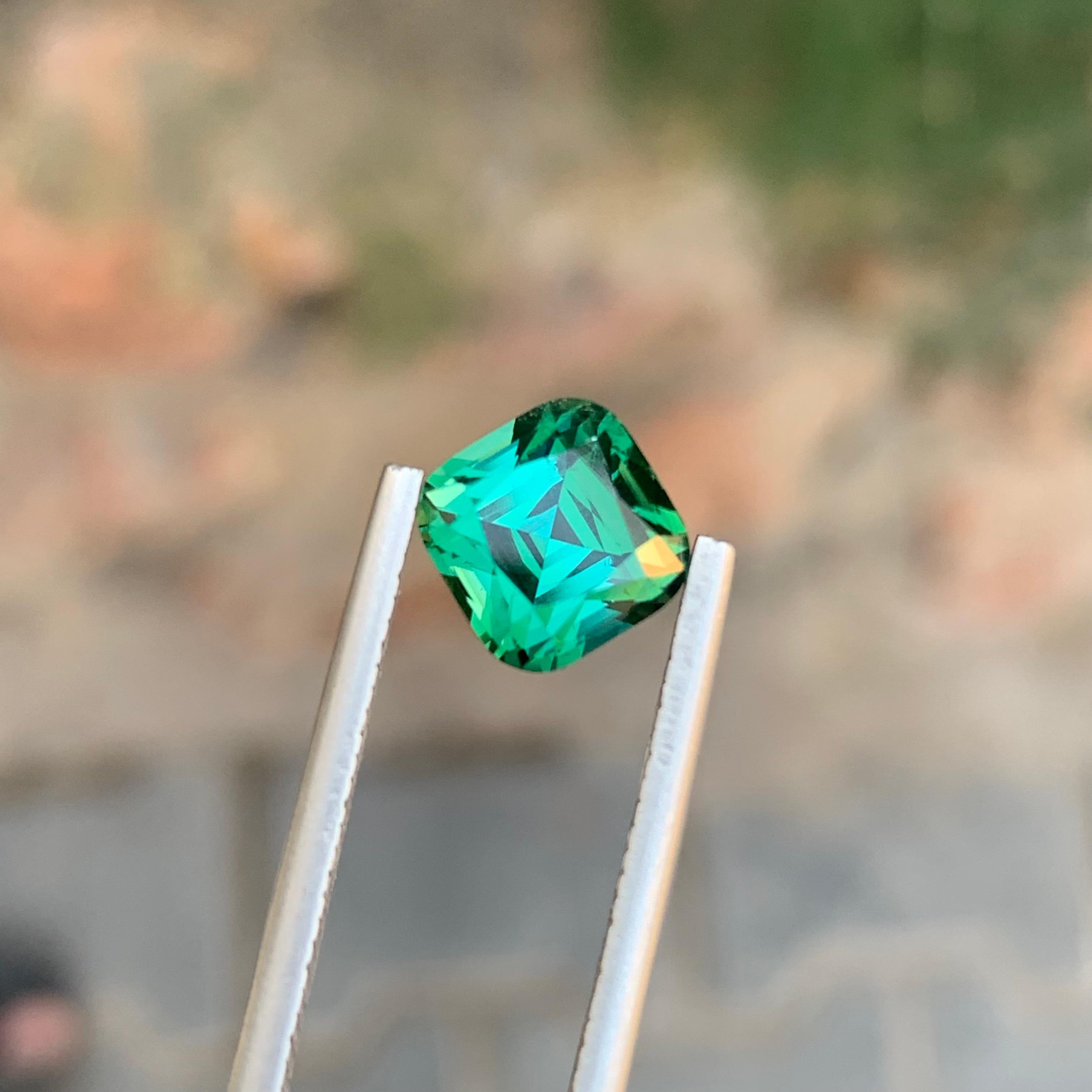 3.15 Carat Natural Loose Green Blue Tourmaline Cushion Shape Gemstone For Sale 5