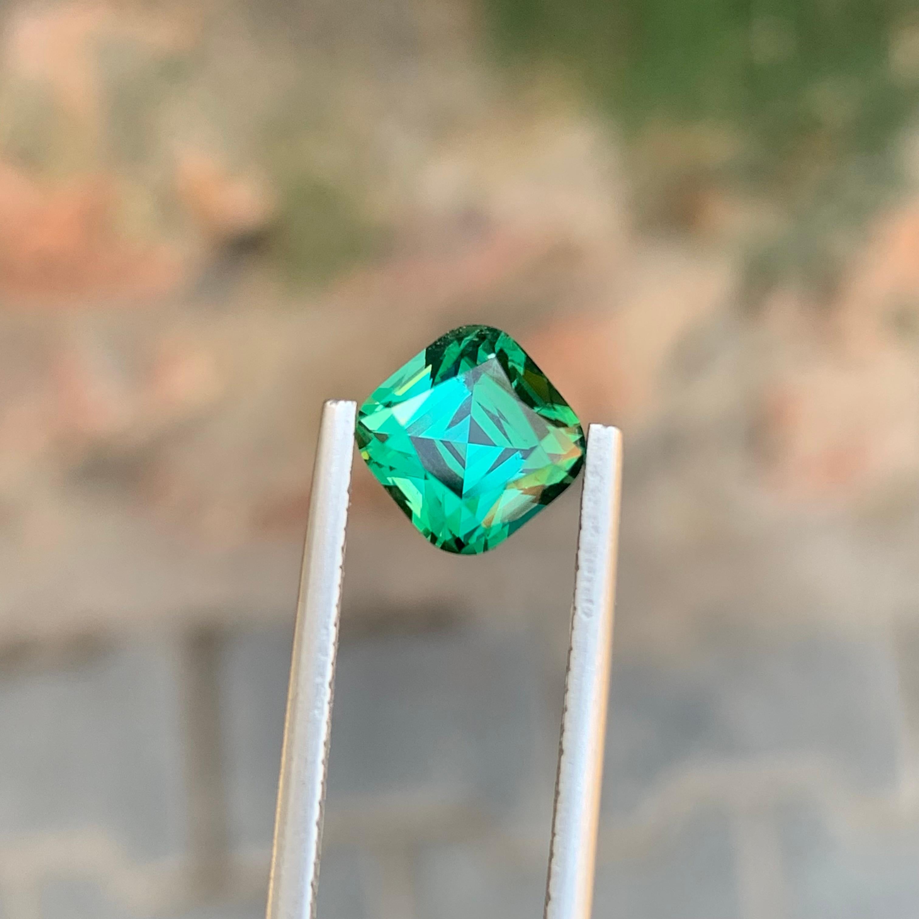 Arts and Crafts 3.15 Carat Natural Loose Green Blue Tourmaline Cushion Shape Gemstone For Sale