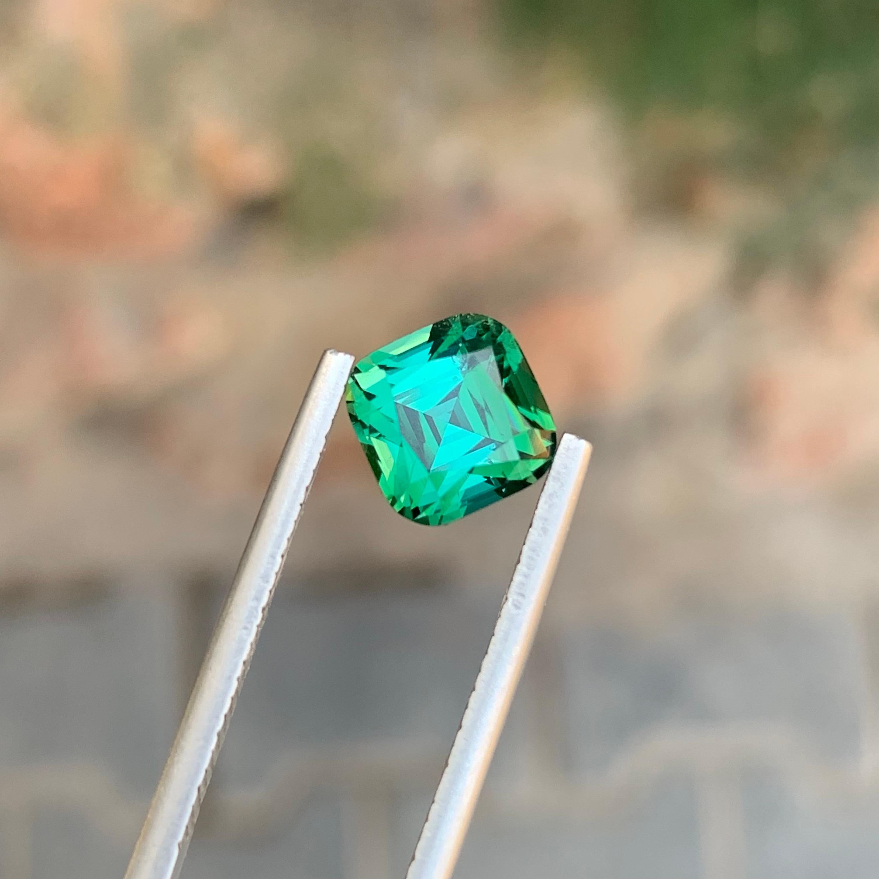 Cushion Cut 3.15 Carat Natural Loose Green Blue Tourmaline Cushion Shape Gemstone For Sale