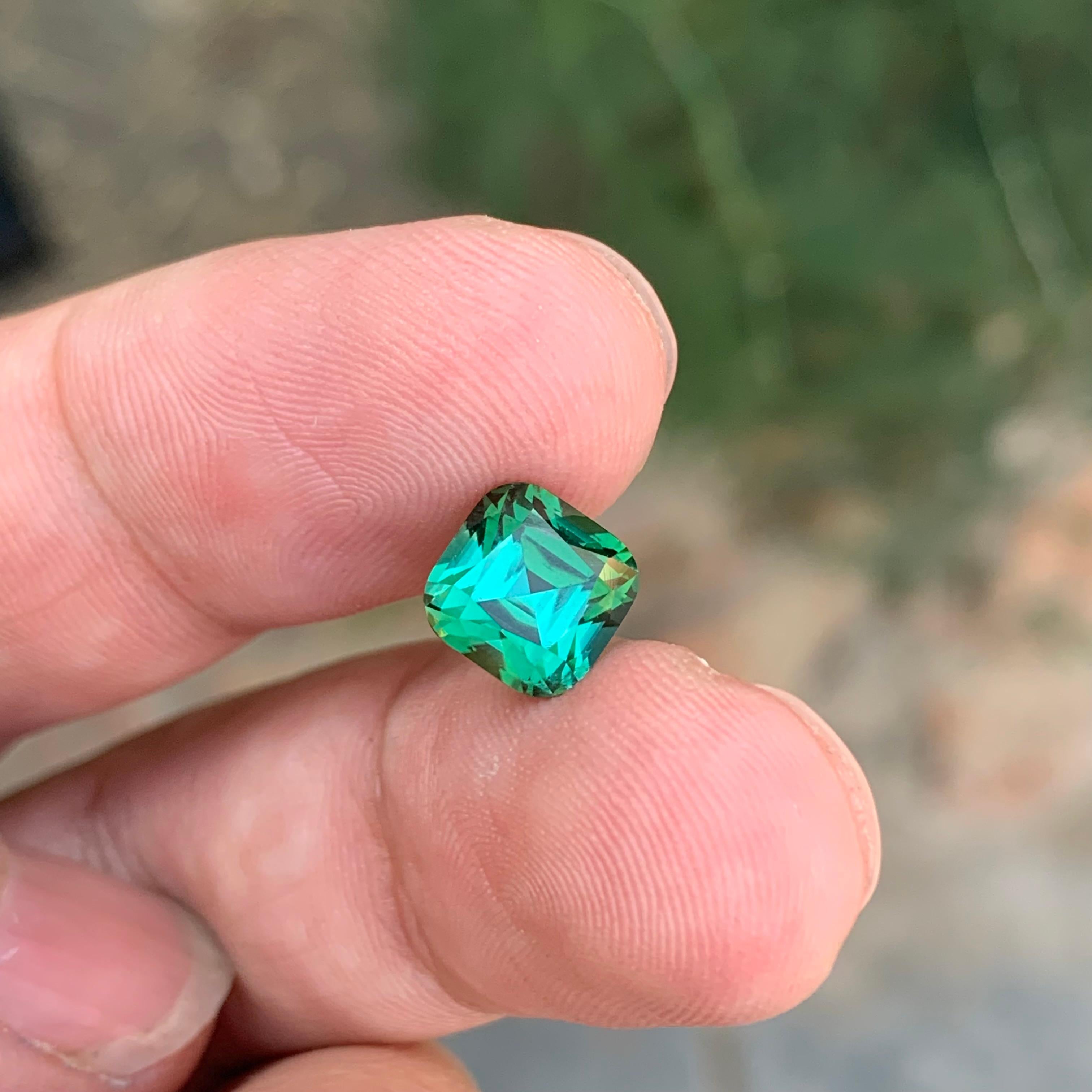 3.15 Carat Natural Loose Green Blue Tourmaline Cushion Shape Gemstone For Sale 1