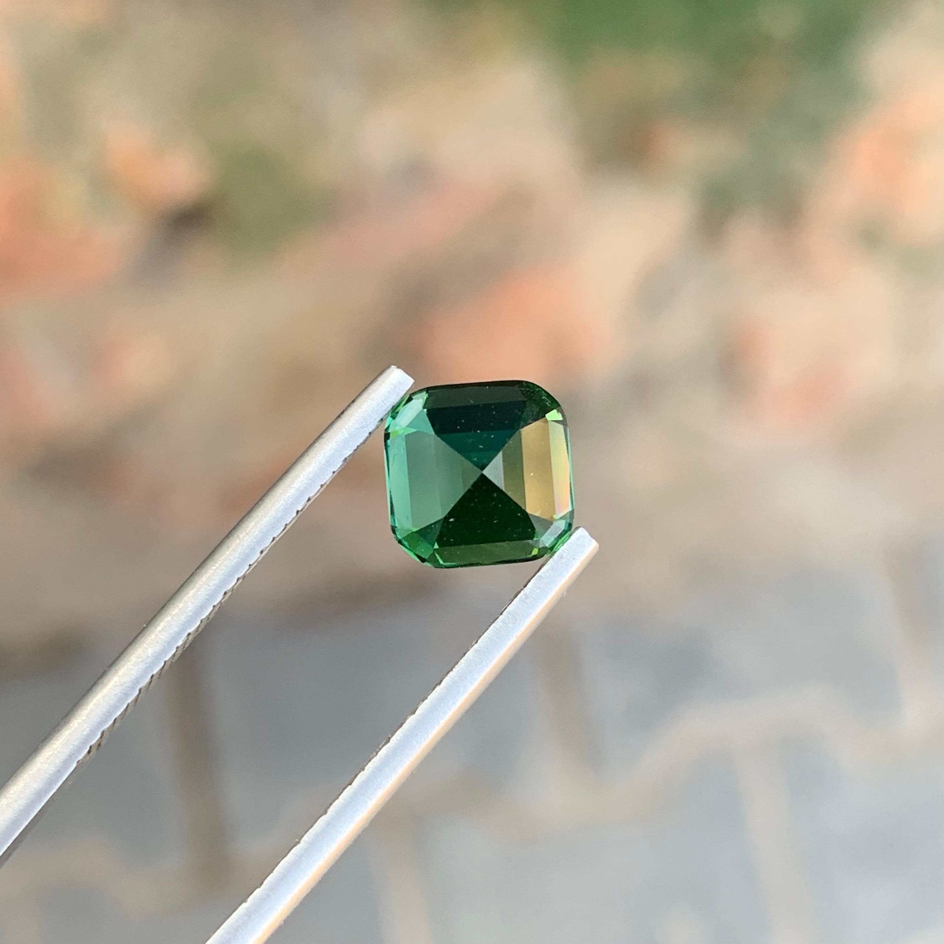 3.15 Carat Natural Loose Green Blue Tourmaline Cushion Shape Gemstone For Sale 3