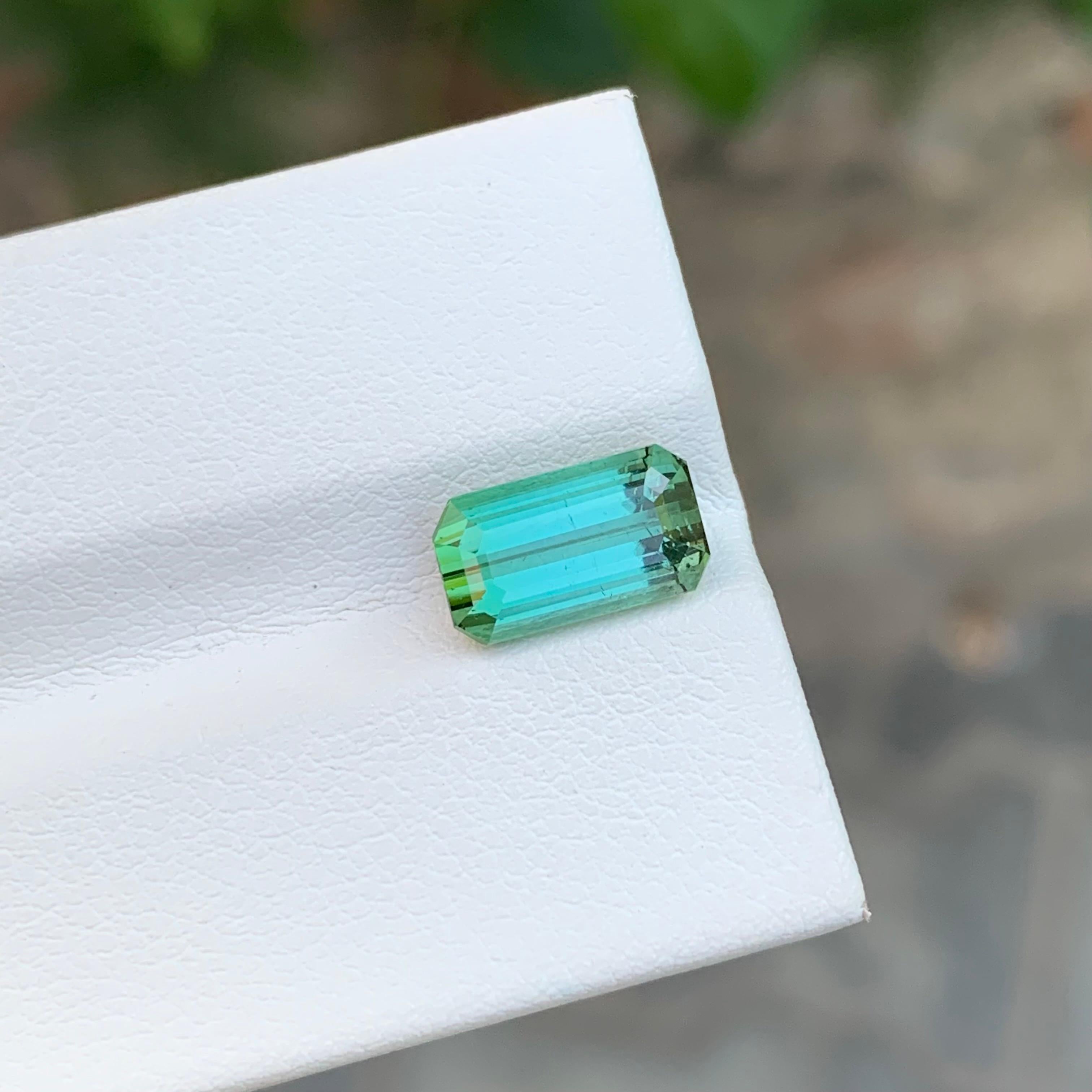 3,15 Karat natürlicher loser blau-grüner Turmalin in Smaragdform für Schmuck im Angebot 2