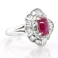 3.15 Carat Natural Star Ruby and Diamond Estate Cocktail Ring Set in Platinum