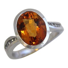 3,15 Karat orangefarbener Citrin, 0,25 Karat Diamant-Mode-Ring, 18 Karat weiß
