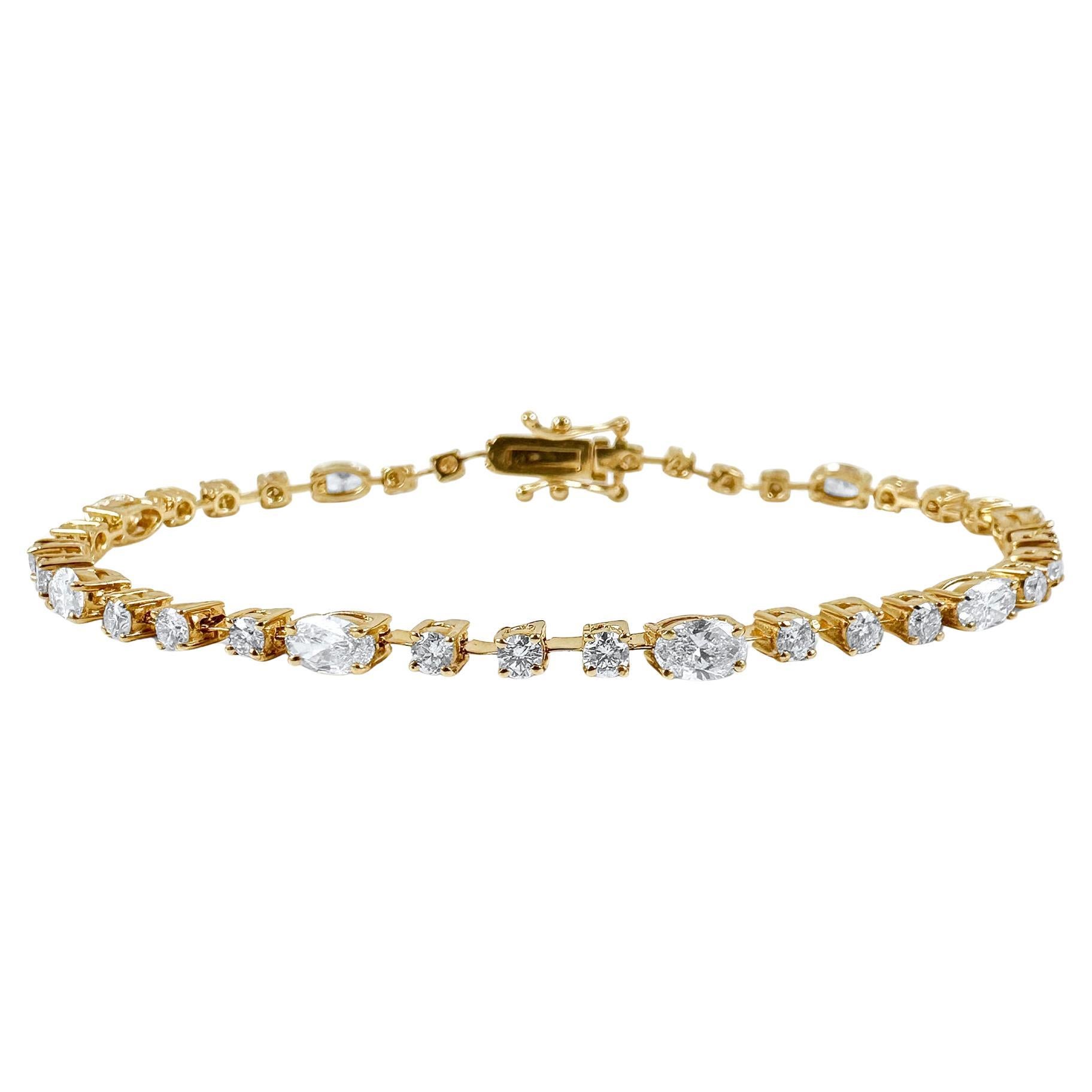 Bracciale Tennis con diamanti ovali e rotondi da 3,15 carati in oro giallo 14K, 7 pollici