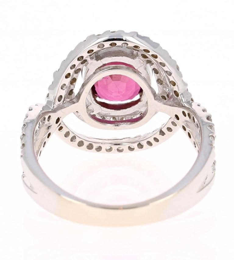 3.15 Carat Oval Cut Pink Tourmaline Diamond White Gold Cocktail Ring In New Condition For Sale In Los Angeles, CA