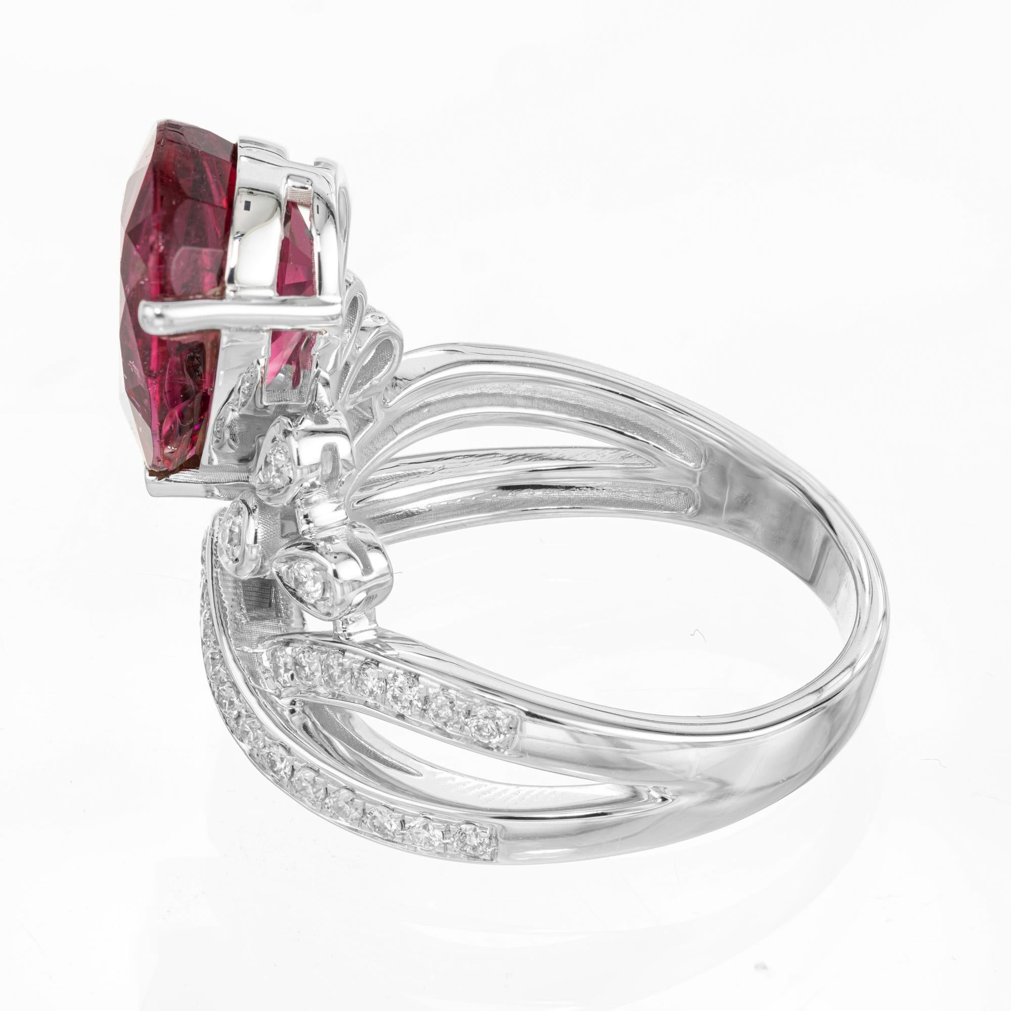 Pear Cut 3.15 Carat Pear Tourmaline Diamond White Gold Cocktail Ring  For Sale