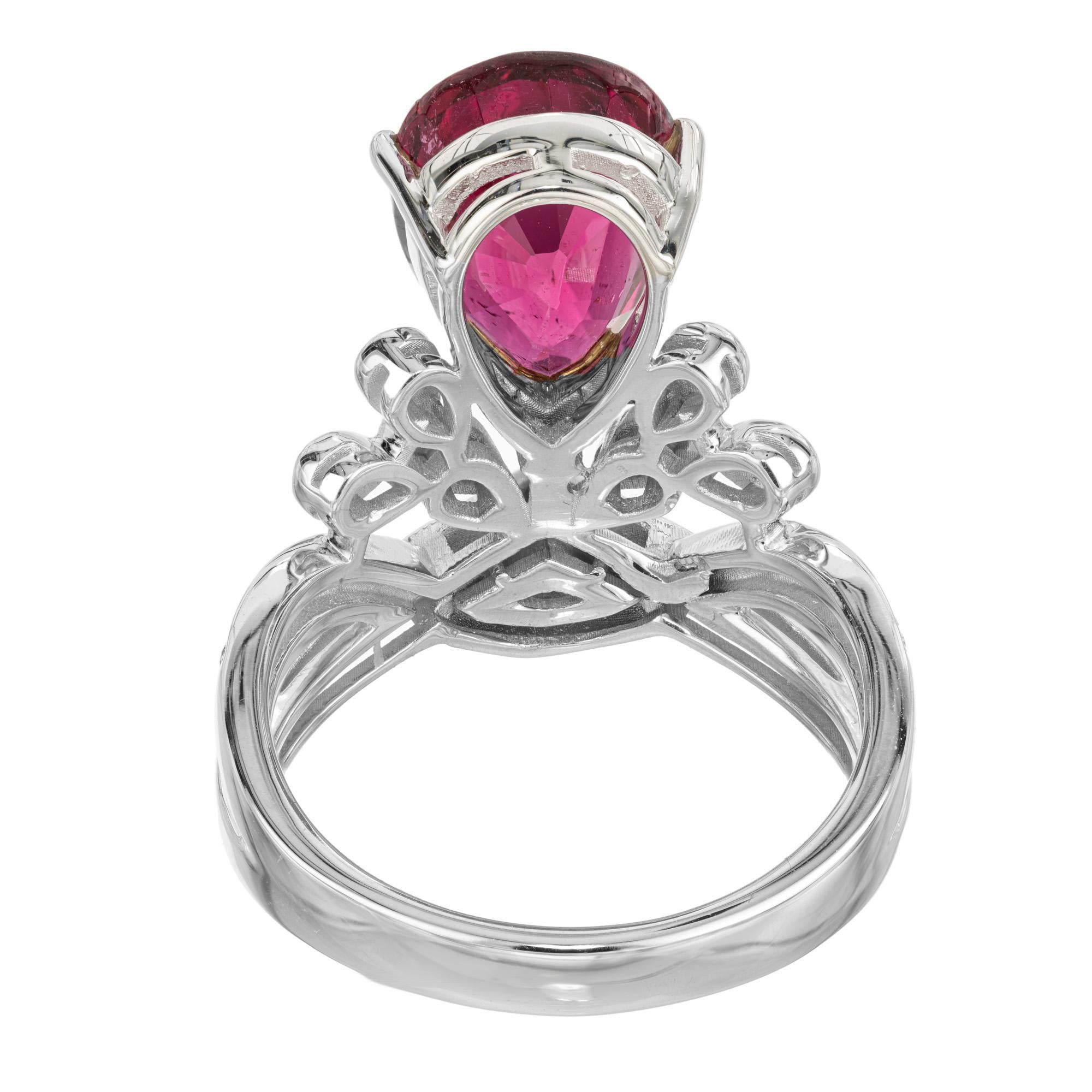3.15 Carat Pear Tourmaline Diamond White Gold Cocktail Ring  In Good Condition For Sale In Stamford, CT