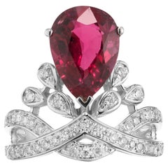 Anello da cocktail in oro bianco con tormalina pera e diamante da 3,15 carati