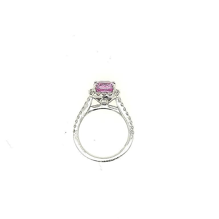 Cushion Cut 3.15 Carat Pink Sapphire and Diamond Cocktail Ring For Sale