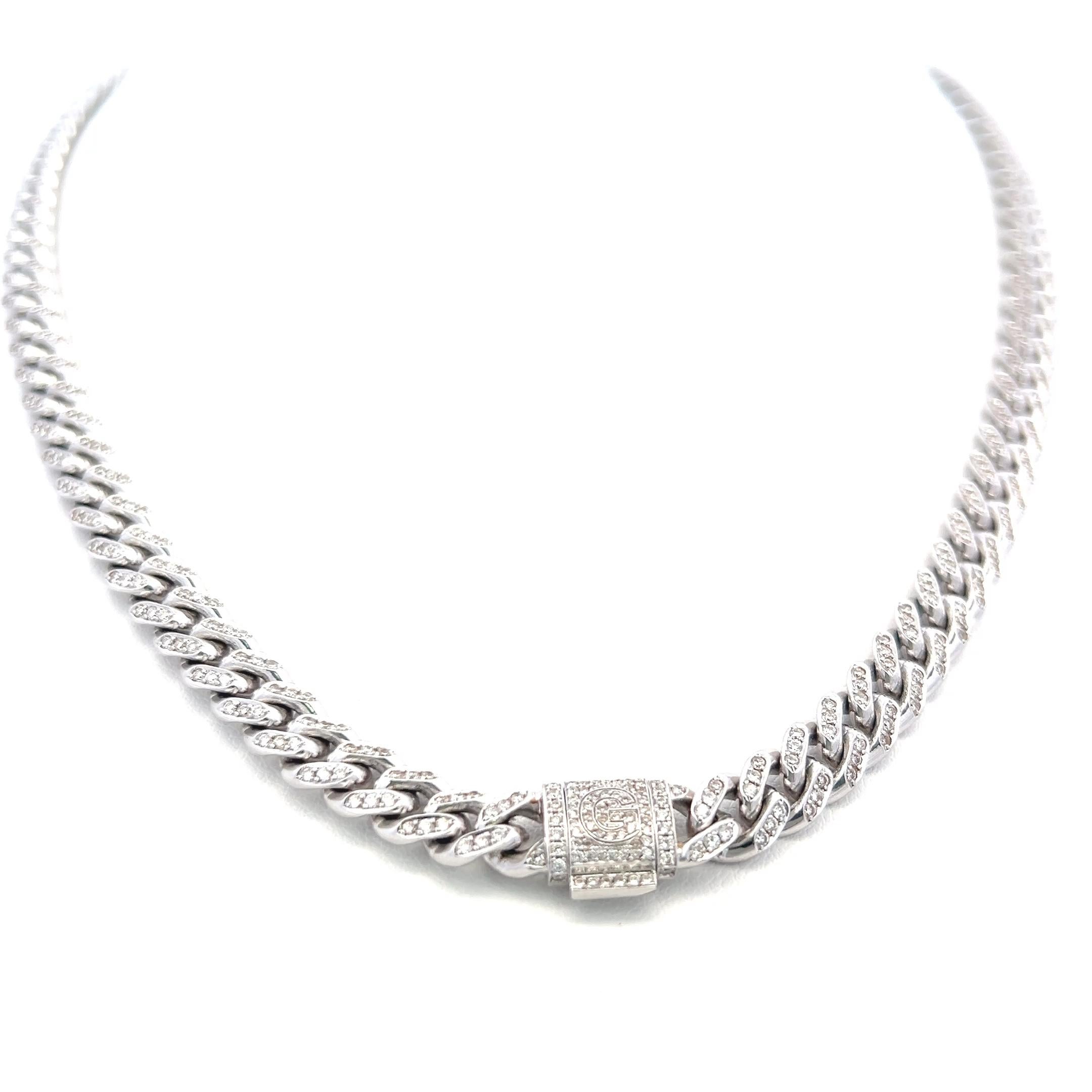 3.15 Carat Round Brilliant H VS Diamond 14 Karat White Gold Chain Necklace In Good Condition For Sale In New York, NY