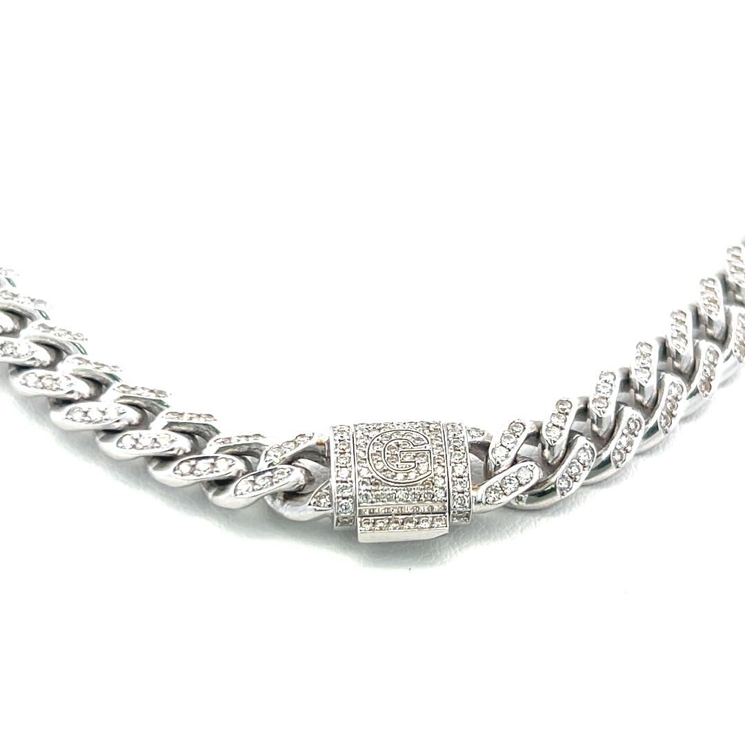 Women's 3.15 Carat Round Brilliant H VS Diamond 14 Karat White Gold Chain Necklace For Sale