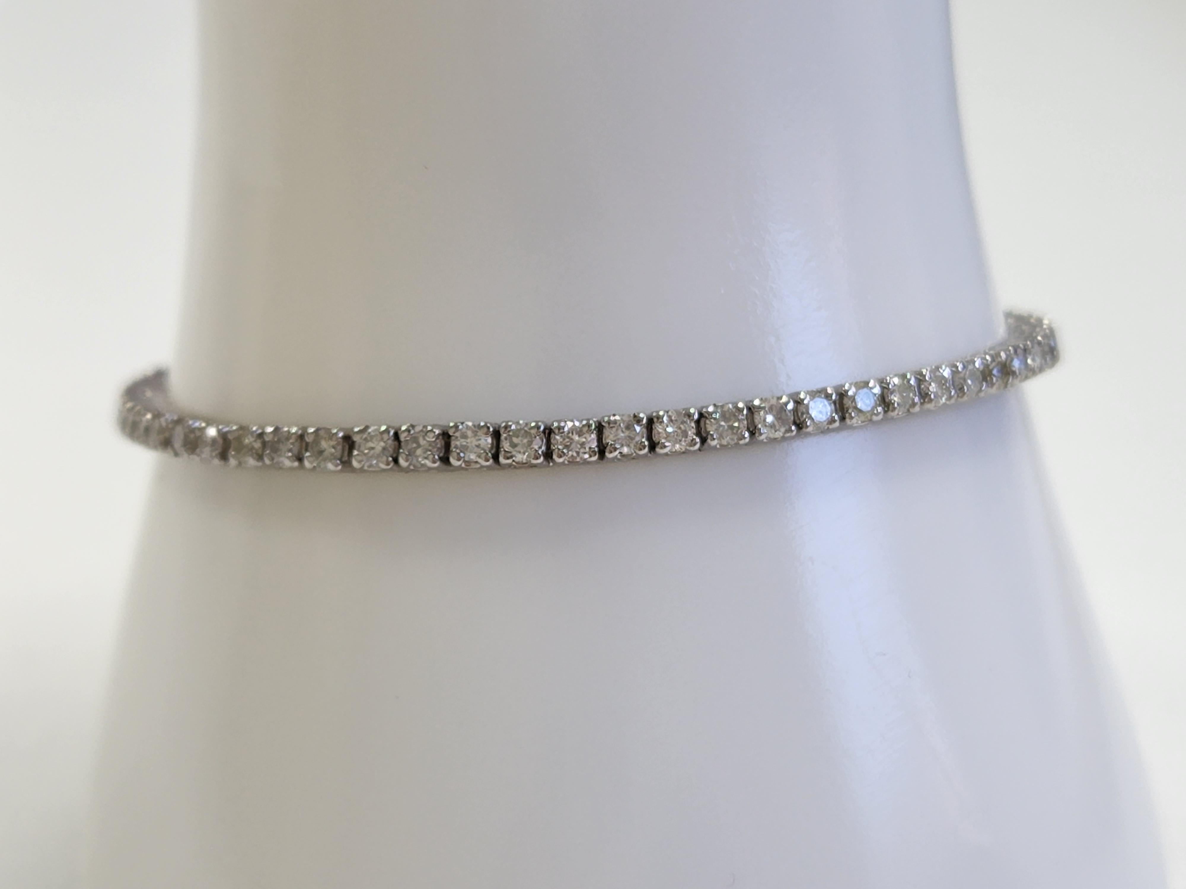 3.15 Carat Round Brilliant Natural Diamond Tennis Bracelet 14 Karat White Gold 1