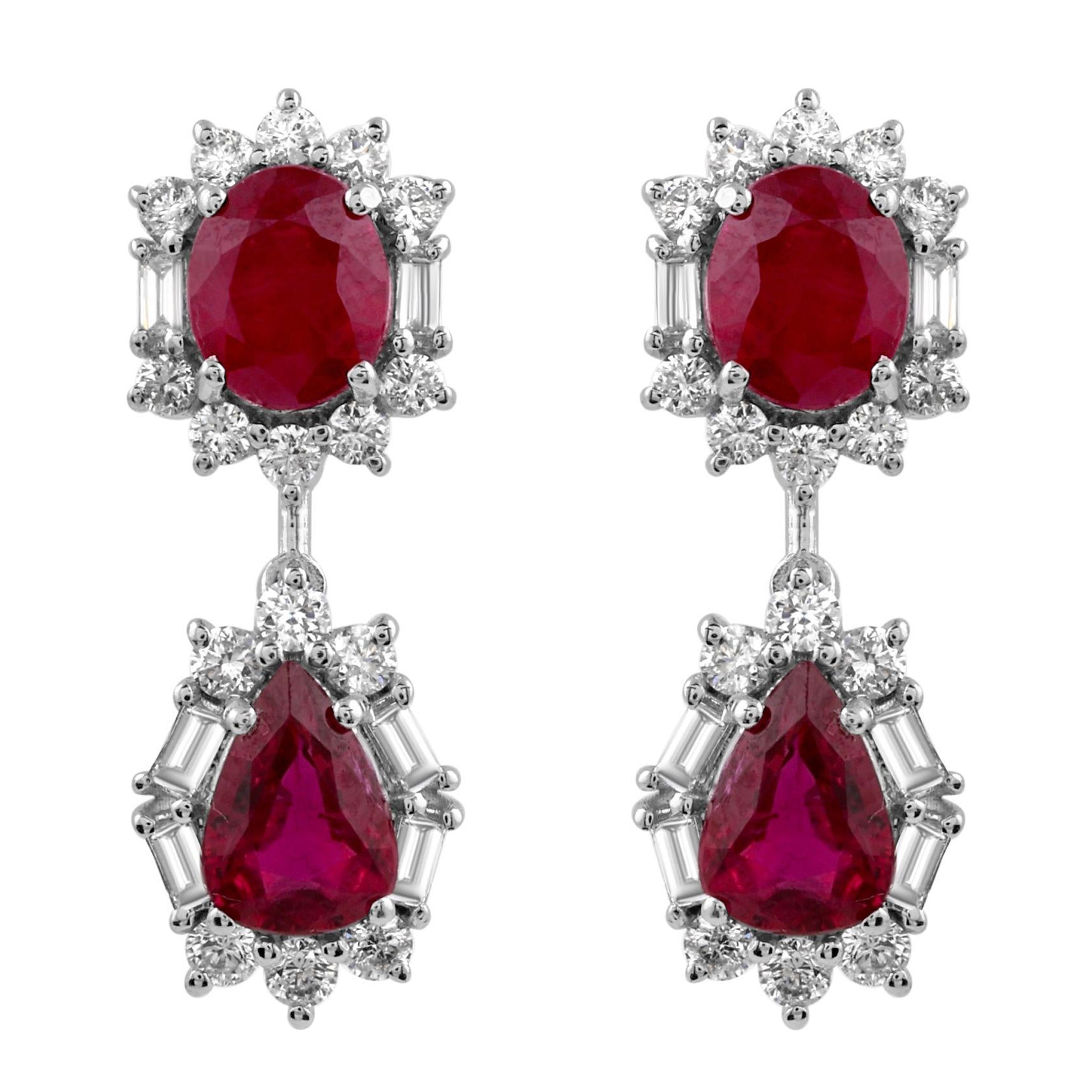 Orecchini con rubino da 3,15 carati e diamante da 0,76 carati SI/H in oro bianco 14 carati