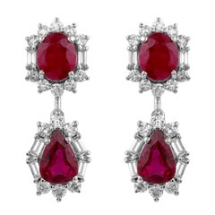 Orecchini con rubino da 3,15 carati e diamante da 0,76 carati SI/H in oro bianco 14 carati