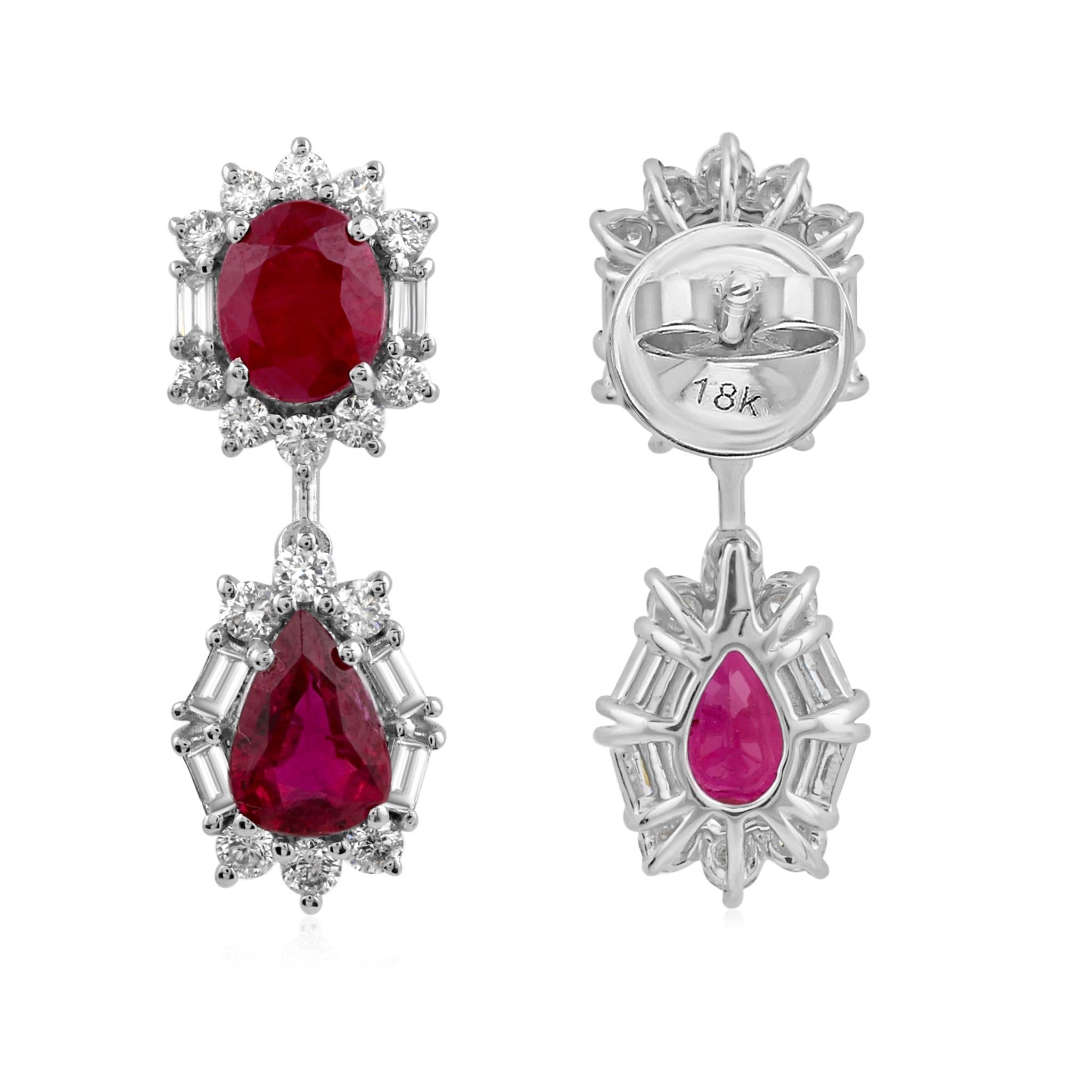 3,15 Karat Rubin Edelstein 0,76 Karat SI/H Diamant-Ohrringe 18 Karat Weißgold Damen im Angebot