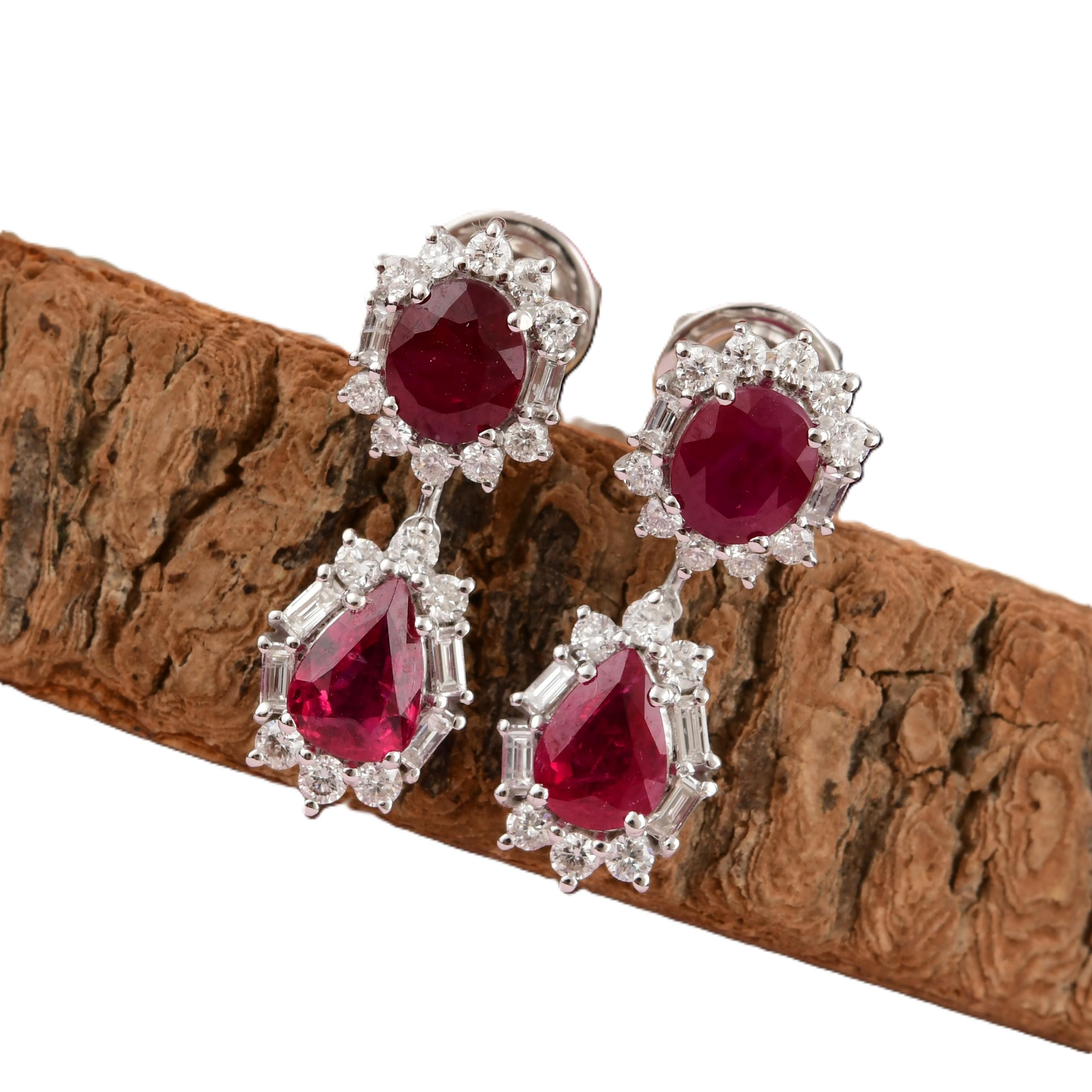 3,15 Karat Rubin Edelstein 0,76 Karat SI/H Diamant-Ohrringe 18 Karat Weißgold im Angebot 2