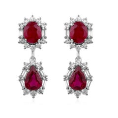3.15 Carat Ruby Gemstone 0.76 Carat SI/H Diamond Earrings 18 Karat White Gold