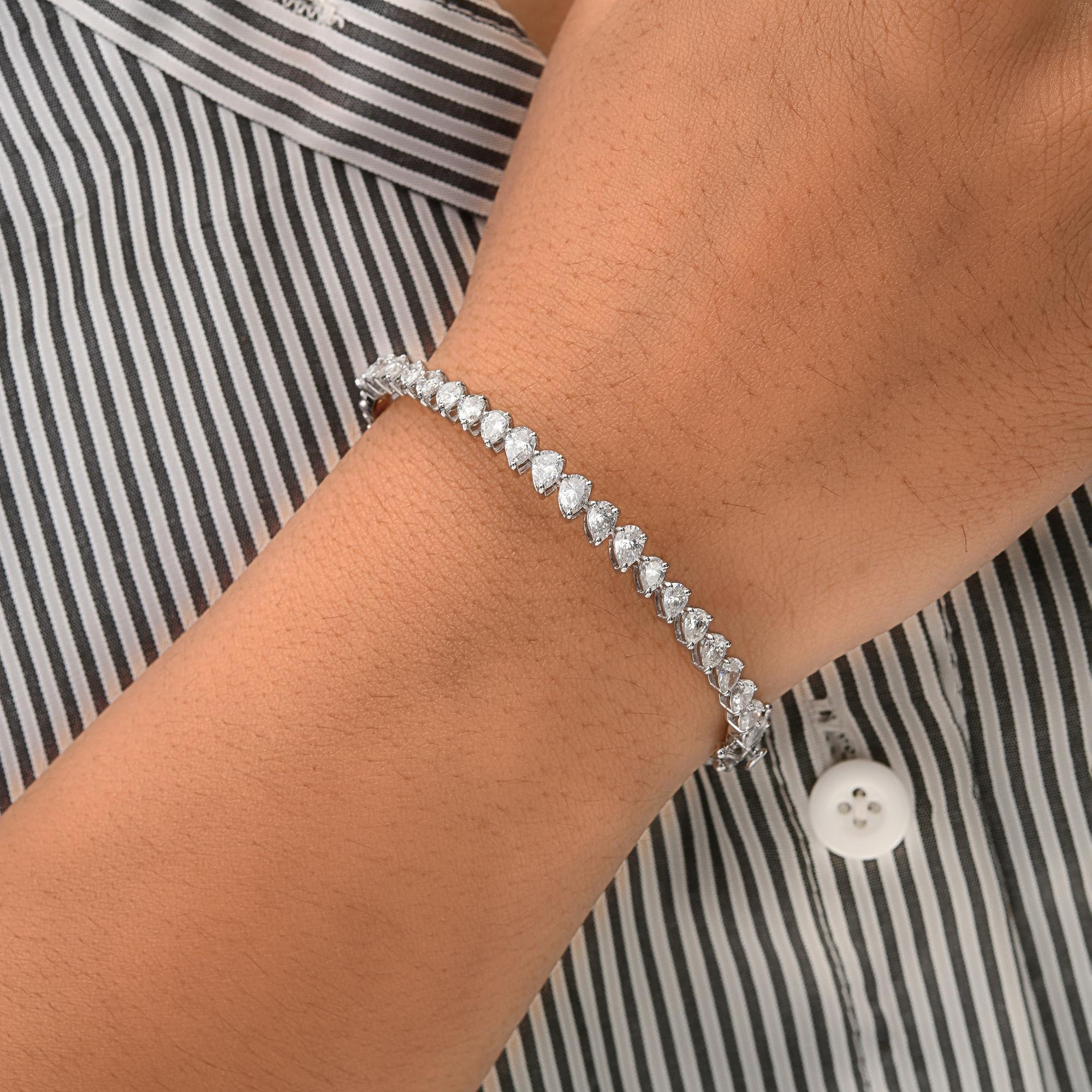 Pulsera de diamantes en forma de pera SI/H de 3,15 quilates Joyas de oro blanco macizo de 14 quilates Moderno en venta