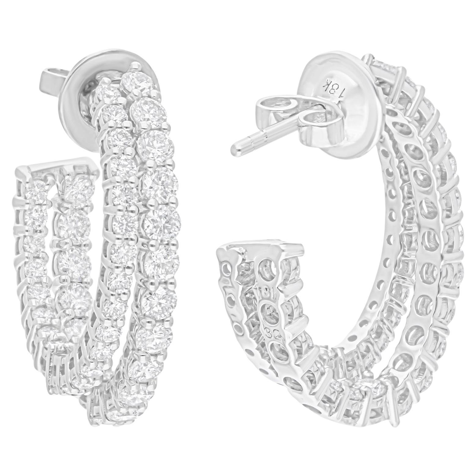 3.15 Carat SI/H Round Brilliant Cut Diamond Hoop Earrings 14 Karat White Gold