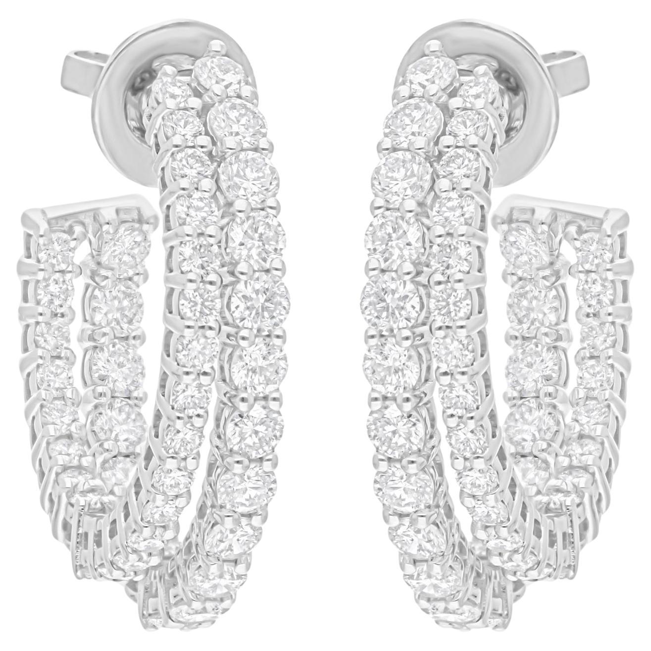 3.15 Carat SI/H Round Brilliant Cut Diamond Hoop Earrings 14 Karat White Gold en vente