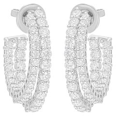 3,15 Karat SI/H Diamant-Creolen aus 14 Karat Weißgold mit rundem Brillantschliff