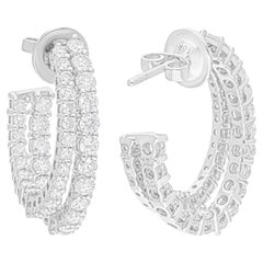 3.15 Carat SI/H Round Brilliant Cut Diamond Hoop Earrings 18 Karat White Gold