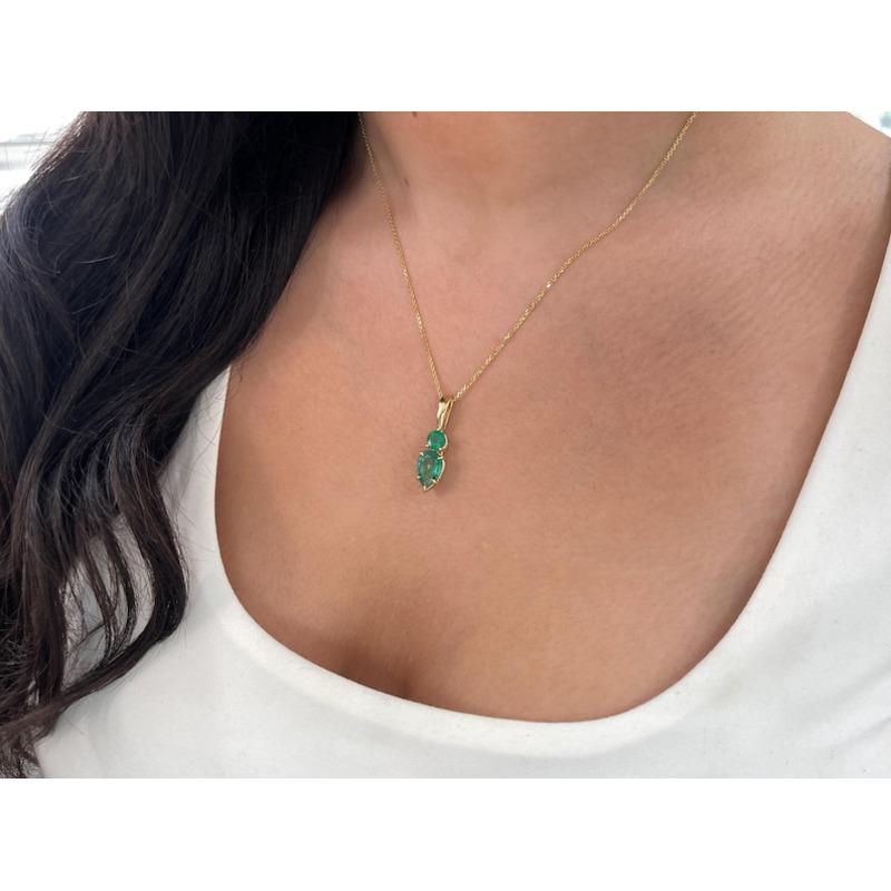 3,15 Karat Smaragd-Halskette aus Sambia  14K Gold Teardrop & Runde Anhänger im Angebot 3