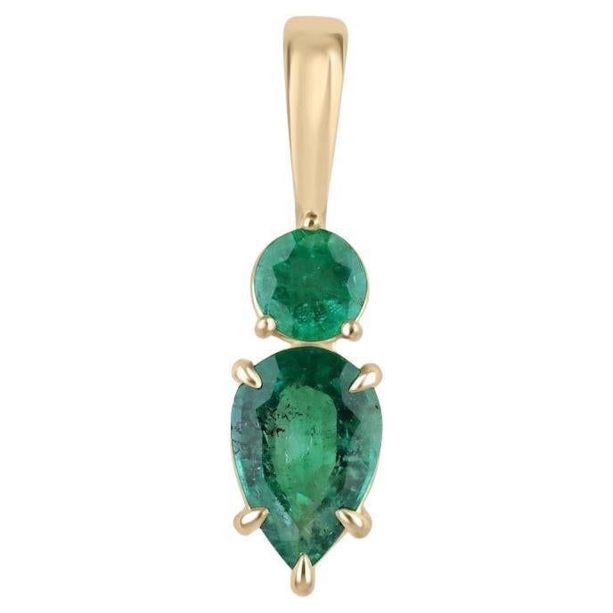 3.15 Carat Zambian Emerald Necklace  14K Gold Teardrop & Round Pendant